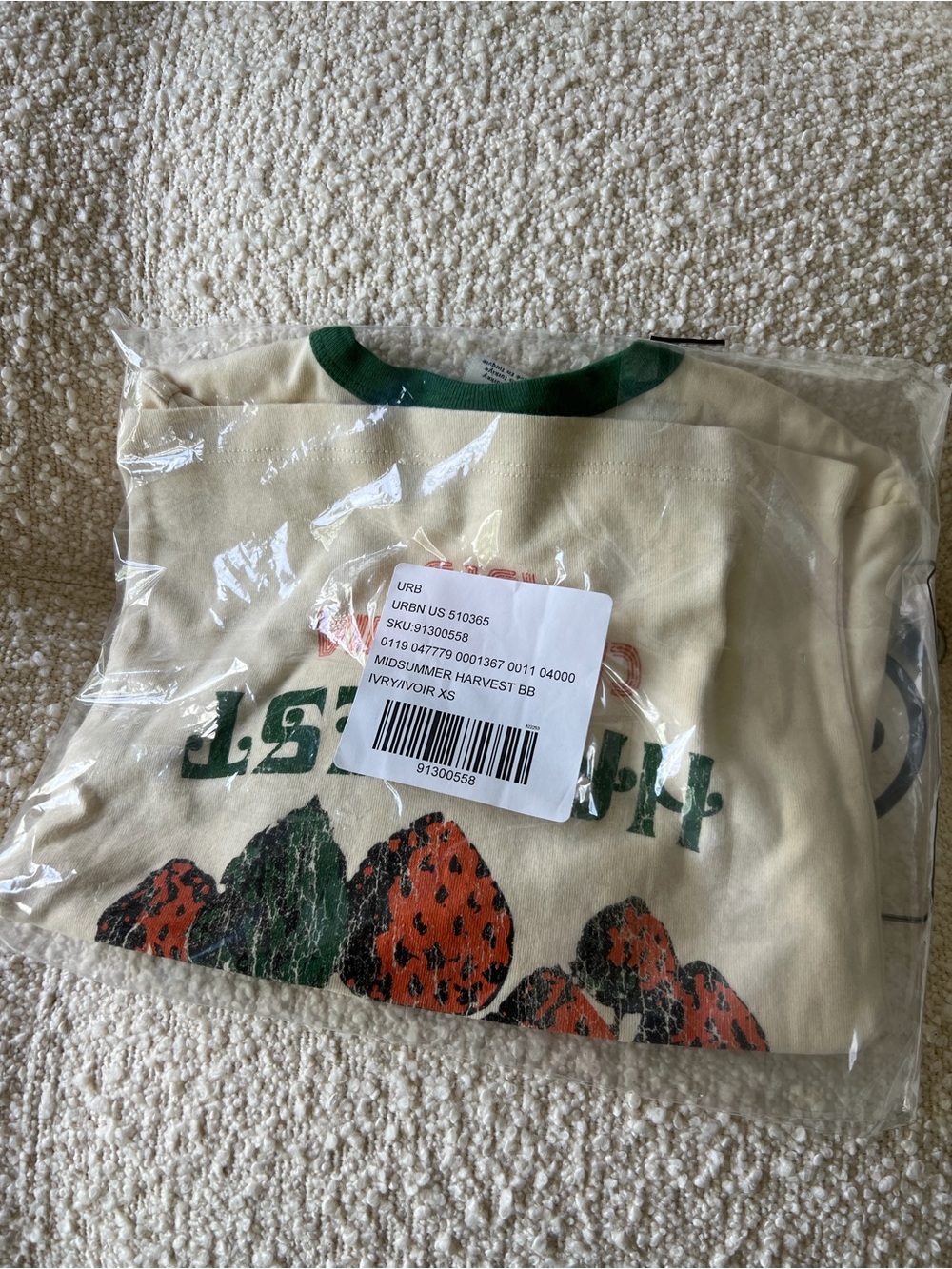 NWT Urban Outfitters Midsummer Harvest Ringer Baby Tee size XS cream and green - Picture 7 of 7